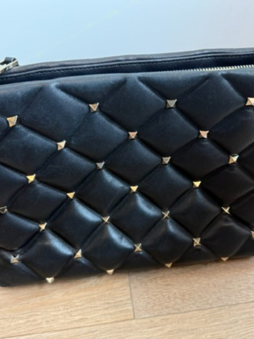 Authentic Valentino Black Leather Gold Rockstud Candystud Crossbody Bag Clutch - Picture 4 of 12